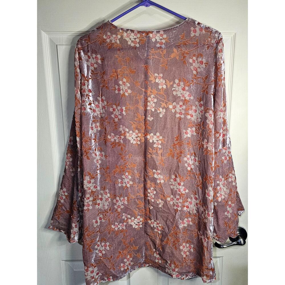 En Creme Crushed Velvet Pink Orange Kimono Cardigan Flare Sleeve Women's M - Picture 4 of 6